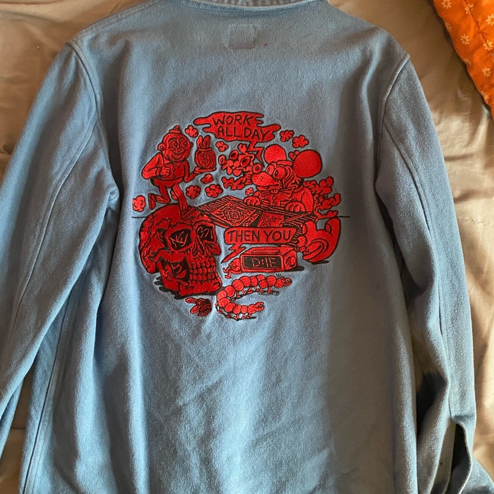 Killer acid work all day then you die button up Sweater with Graphic Design